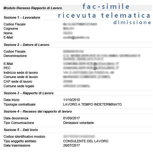 fac simile dimissione telematica nuova normativa