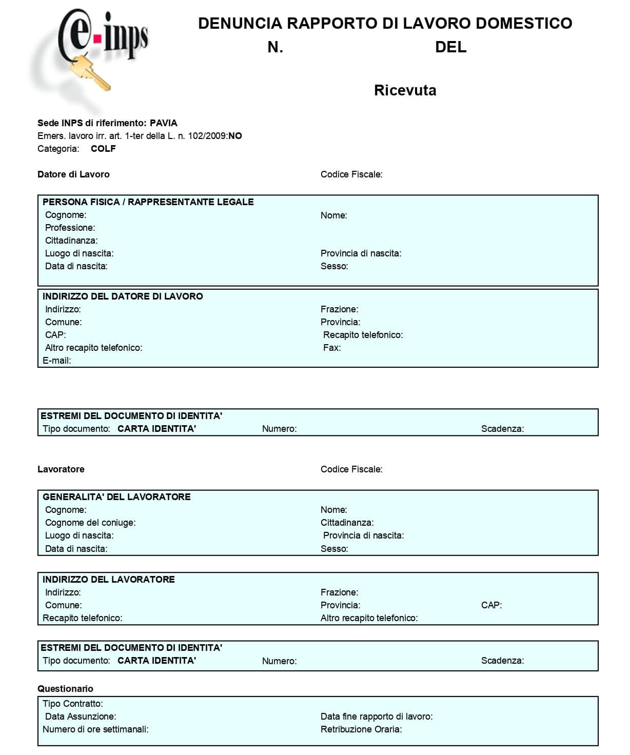 fac simile assunzione colf badante